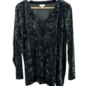 J.Jill Velvet Top Size Large V-Neck Green Long Sleeve Holidays Christmas Party